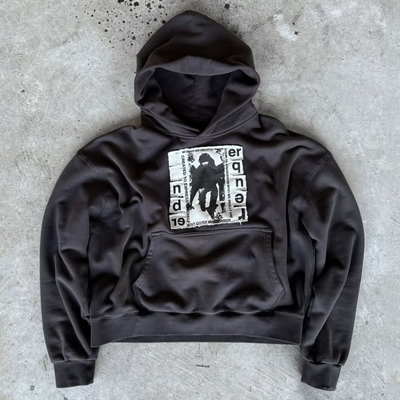 Logo tùy chỉnh Áo bông nặng Hoodies Patchwork Phong thêu đau khổ Streetwear Oversized Boxy Pullover Hoodie cho nam giới