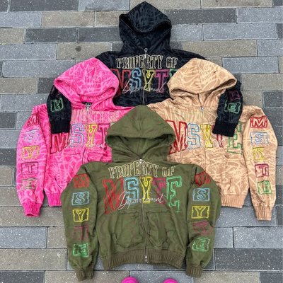 Logo tùy chỉnh Trọng lượng nặng 100% Cotton Overall Print Zipper Hoodies Acid Washed Vintage Distressed Boxy Zip Up Hoodies cho nam giới