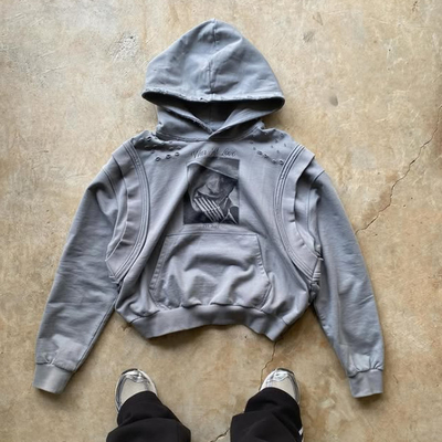2025 New Design Vest Hoodie Custom Heavyweight 100% Cotton Printed Vintage Washed Pullover Đau khổ Hoodies Boxy cho nam giới