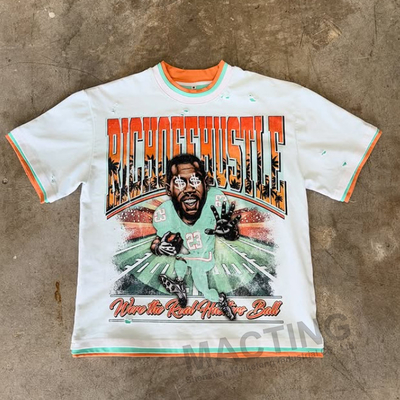 2025 Mùa hè New Custom Ba Lớp áo phông Streetwear 100% Cotton Trọng lượng nặng đau khổ in hộp cắt cắt áo phông cho nam giới