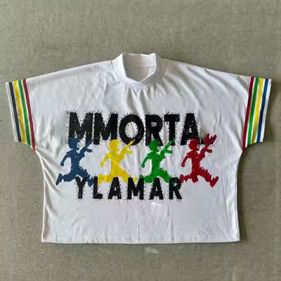 Logo in sublimation tùy chỉnh thiết kế đồ họa áo thun bông nặng cổ dày 280 Gsm Dtg in hộp cắt áo thun nam