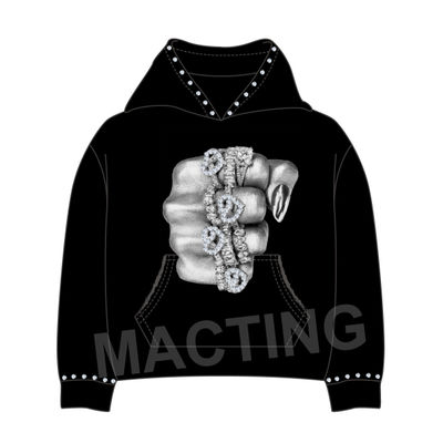 Thiết kế logo thương hiệu của bạn Streetwear 100% Cotton 500 Gsm Heavyweight Boxy Croped Rhinestone Hoodie Custom