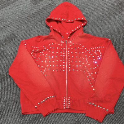 Áo Hoodie Nam Đính Đá Streetwear Tùy Chỉnh Sun Faded Diamond Baggy