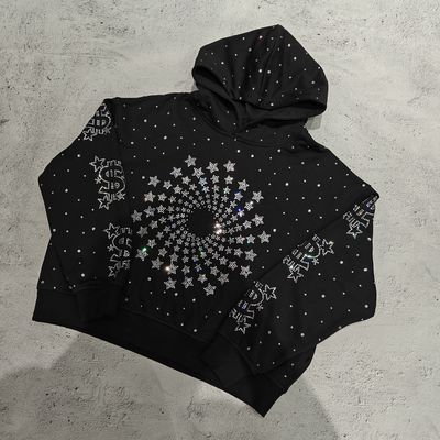 Áo Hoodie Oversized Rộng Thùng Thình Đính Đá Kim Cương Sang Trọng Tùy Chỉnh, Áo Nỉ Chui Đầu Phong Cách Vintage Đường Phố, Áo Hoodie Đính Đá Nặng Ký cho Nam