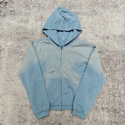 Ước tính 2025 Streetwear Trọng lượng nặng Rhinestone Hoodie Unisex Blank Vintage Sun Fadeed Acid Wash Zip Up Hoodies lớn