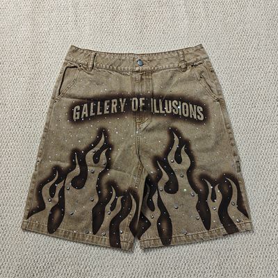 Tùy chỉnh 2025 Quần ngắn mới Jorts Streetwear High eo Vintage Stone Wash Rhinestone Bargy Overized mens quần jean quần jean